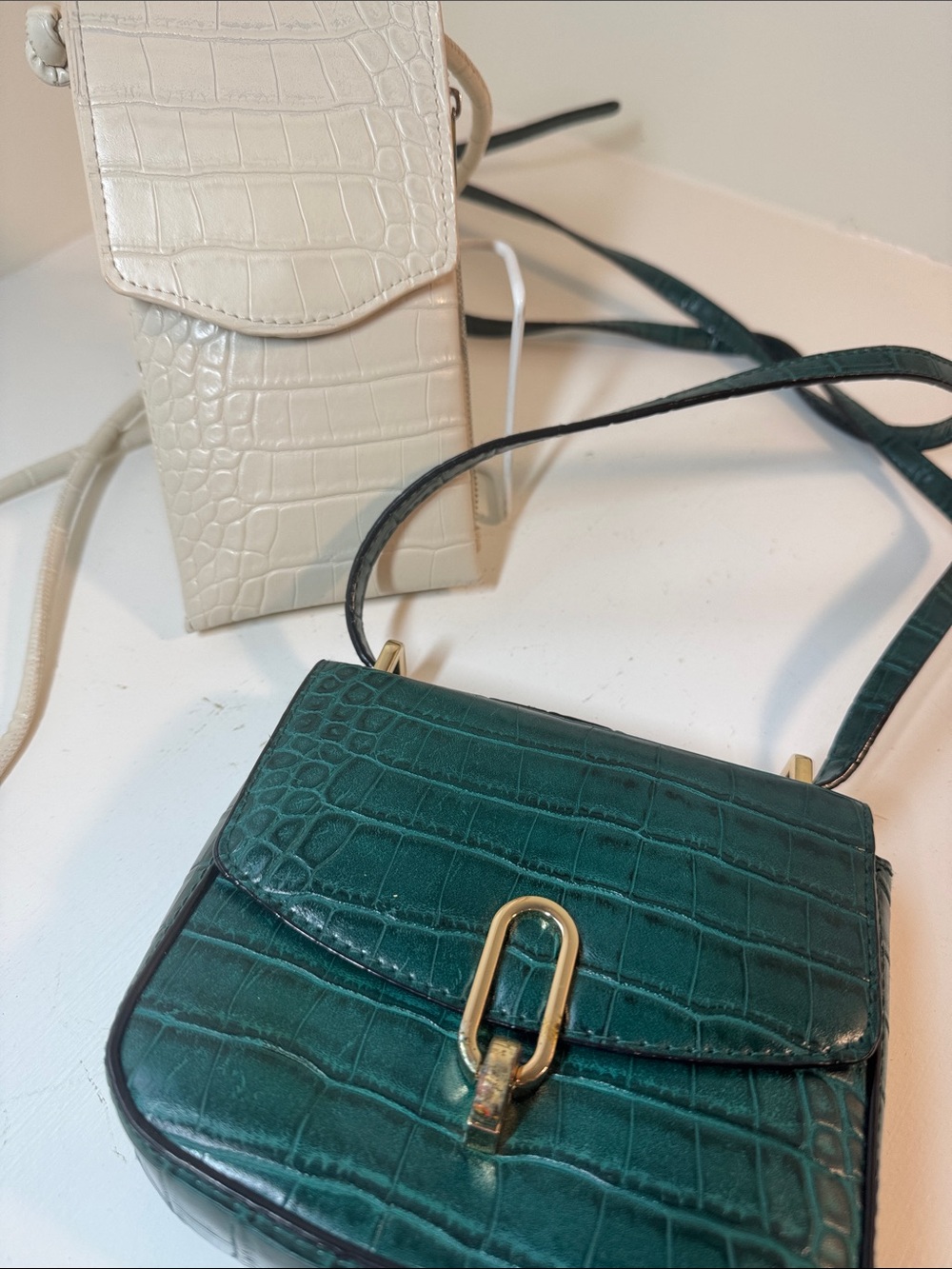 Lot of two small crossbody bags from a new day. One green, one cream.